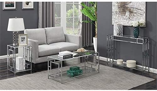 Convenience Concepts Town Square Chrome Console Table 42" - Contemporary Modern Sofa Table with Storage Shelf, Narrow Entryway Hall Table for Living Room, Bedroom, Bathroom, Glass/Chrome