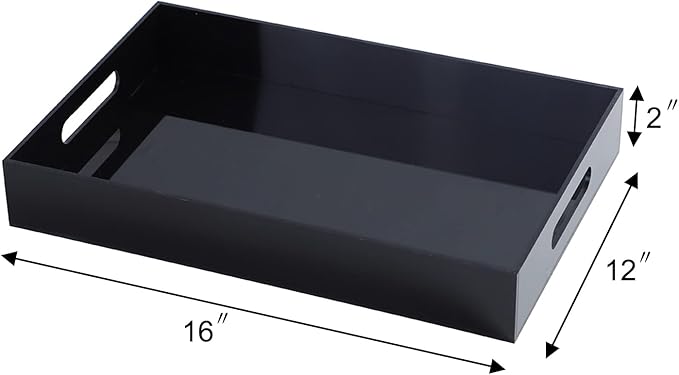 Sooyee Acrylic Serving Tray with Handles,16" x 12" Decorative Tray for Breakfast, Tea, Food, Butler,Coffee,Table Ottoman Vanity Countertop,Black