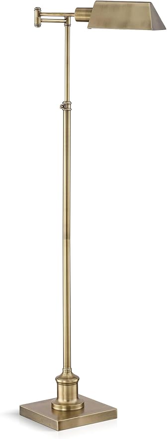 Regency Hill Jenson Traditional Farmhouse Metal Adjustable Pharmacy Floor Lamp Swing Arm 54" Tall Aged Brass Metal Shade Standing Pole Light for Living Room Reading House Bedroom Home Office