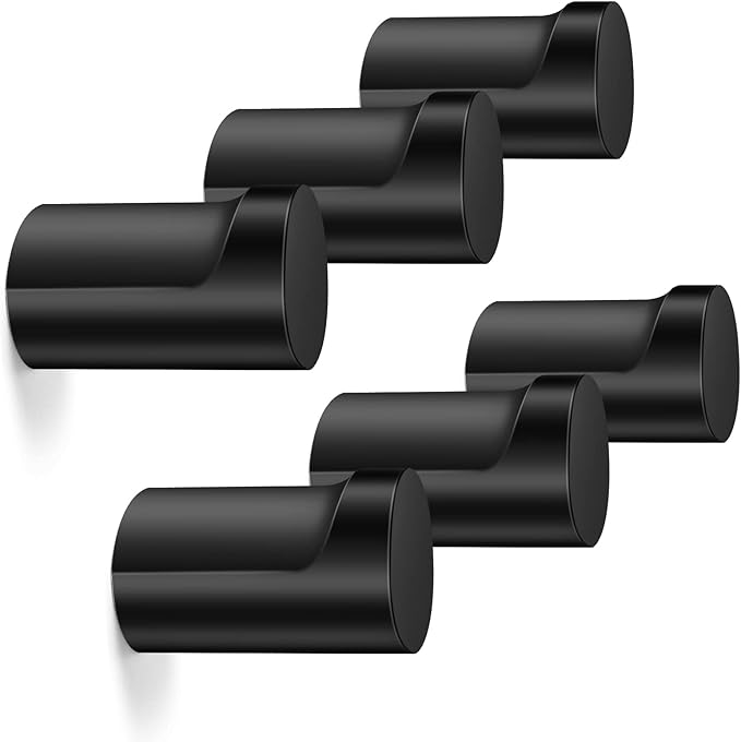 Wood Wall Hooks (6 Pack), Decorative Black Coat Hooks - Heavy Duty, Wall Mounted Hangers for Coats, Backpack, Towel, Cap (Black)