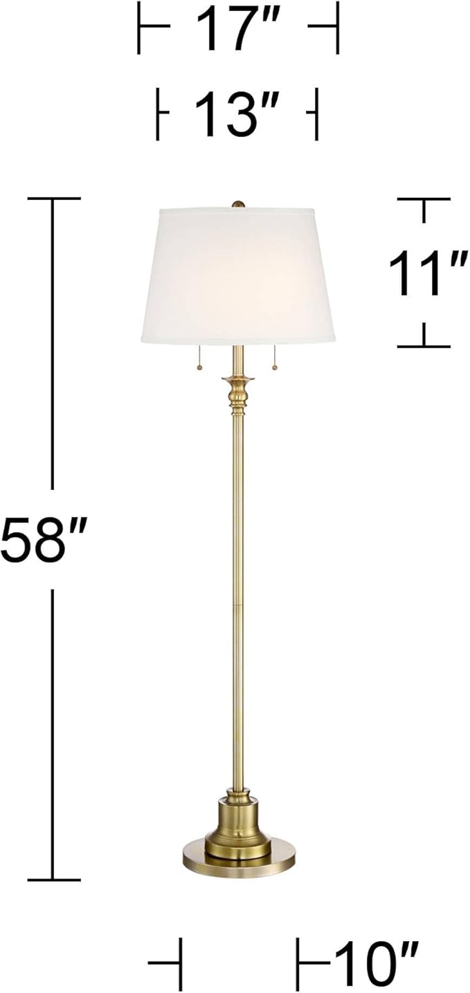 360 Lighting Spenser Traditional Floor Lamp Standing 58" Tall Brushed Antique Brass Gold Metal Thin Column Off-White Linen Fabric Empire Shade for Living Room Reading House Bedroom Home