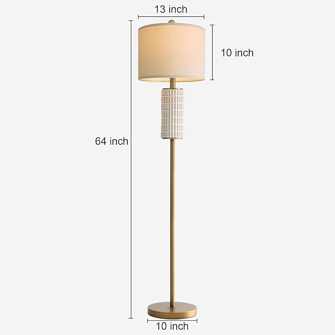 PoKat Antique Gold Ceramic Floor Lamp for Living Room Bedroom, 64" Modern Tall Standing Lamp with Rotary Switch, Traditional Living Room Lamp for Corner, Home Office, Nursery, Warm Gold