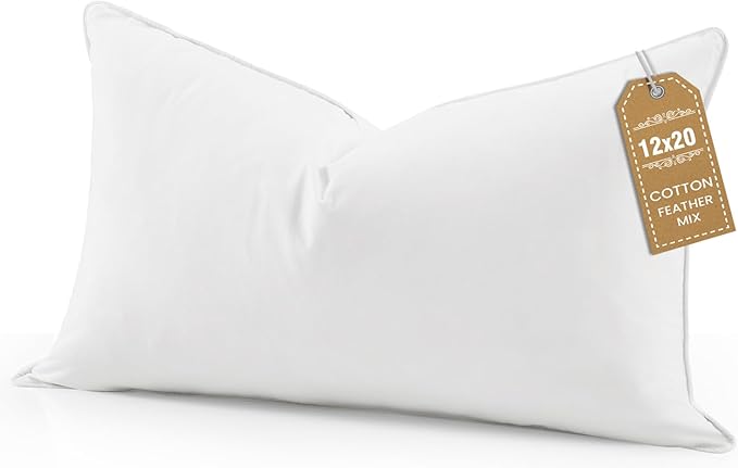 BHZ Throw Pillows 12x20 Euro Pillow Insert, Down Feather Alternative Pillow Inserts, Decorative Soft Large Square White Throw Pillows Insert for Couch Bed Dorm Sofa with Cotton Cover