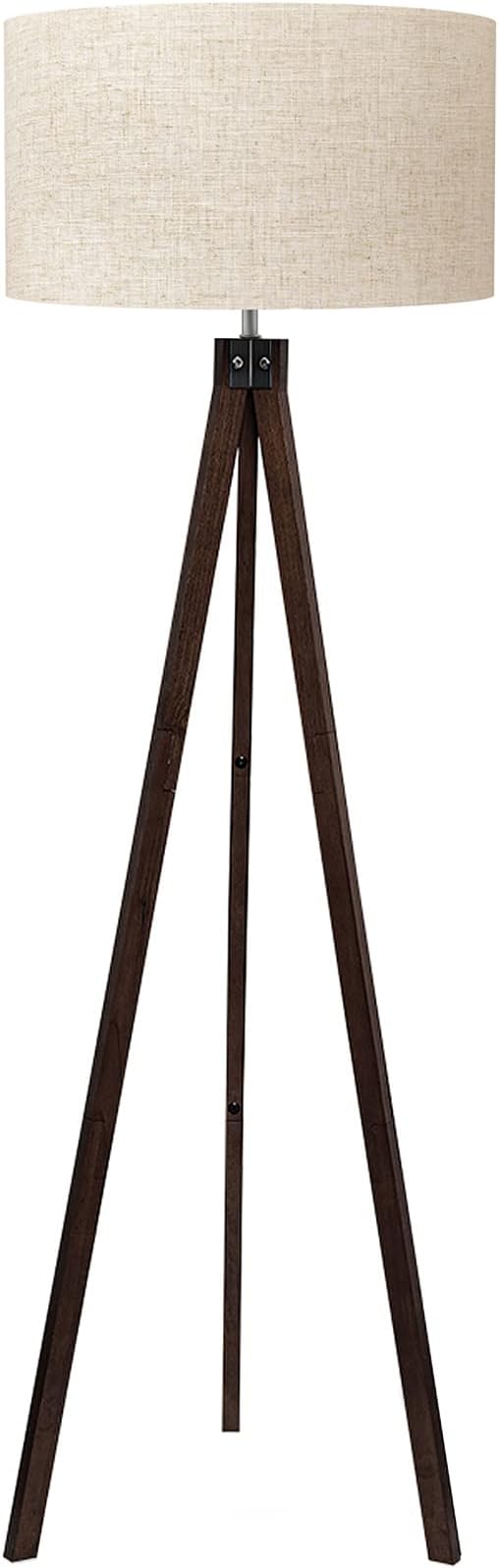 LEPOWER Wood Tripod Floor Lamp, Mid Century Standing Lamp, Modern Design Studying Light for Living Room, Bedroom, Study Room and Office, Flaxen Lamp Shade with E26 Base Walnut