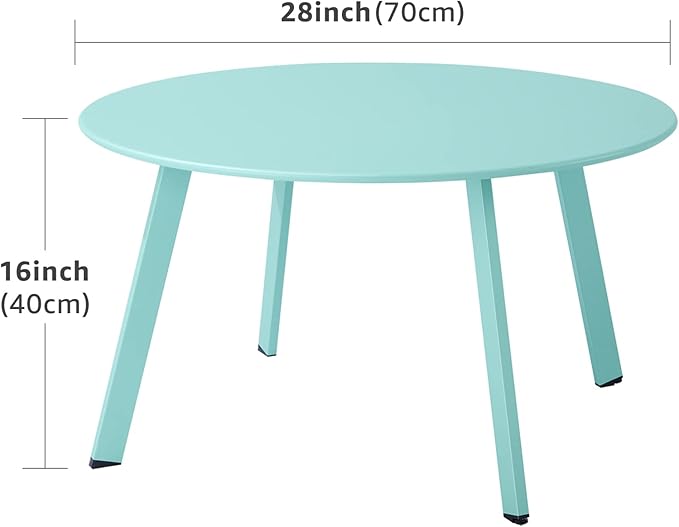 Outdoor Side Table, Outdoor/Indoor Metal Steel Patio Coffee Table, Round Weather Resistant Anti-Rust, Green