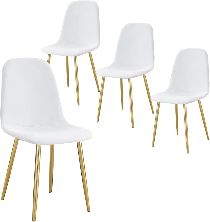 Dining Chairs Set of 4,Luxury Modern Kitchen Dining Room Chairs with Metal Golden Leg and Linen Material High Resilience for Dining Room,Restaurant,Living Room, Bedroom, (White)
