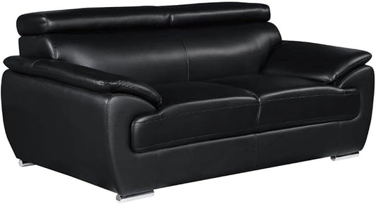 Blackjack Furniture 4571 Veal Collection Modern Genuine Leather Loveseat with Adjustable Headrest, Sturdy Wood Frame and Stainless Steel Legs, Stylish Living Room Love Seat, Black