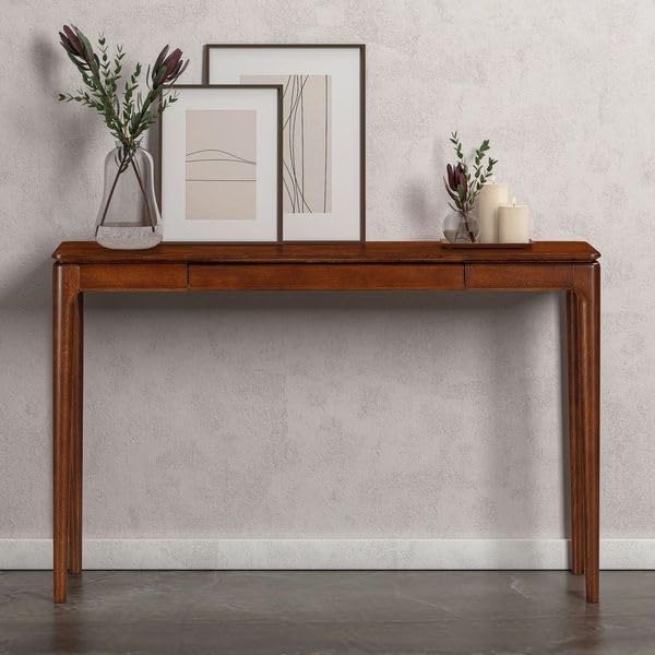 NTC Mingle 47-Inch Console Table, Modern Solid Wood Entryway Table with Hidden Drawer, Waterproof & Heat Resistant, Narrow Table for Hallway, Living Room & Foyer, Dark Walnut