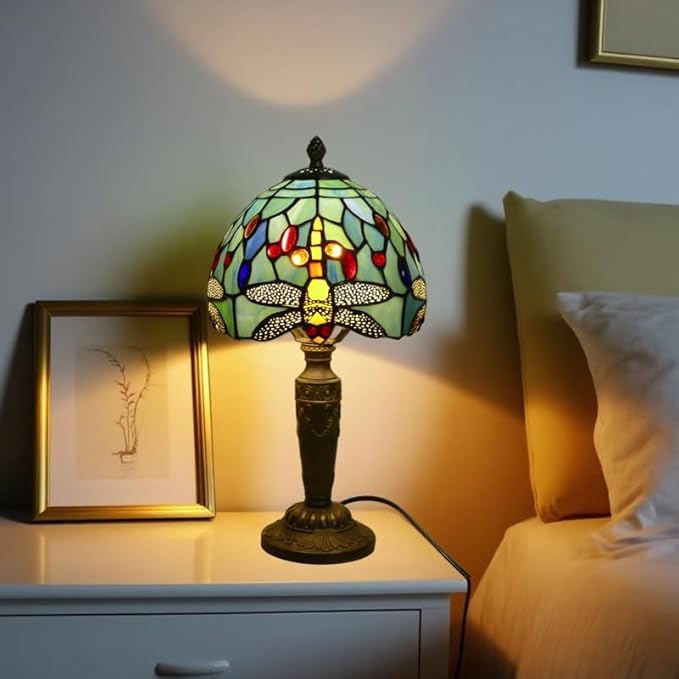 Tiffany Lamp Stained Glass Table Lamp 7.9X7.9X14.2 Inches Dragonfly Style Desk Reading Light