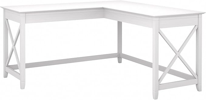 Bush Furniture Key West 60W Modern Farmhouse L Shaped Desk in Pure White Oak, 60-Inch Corner Computer Table for Home Office Workspace