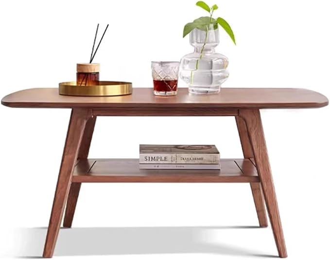 Solid Oak Wood Coffee Table - 2-Tier Modern Center Table, Living Room Tables with Double Storage for Living Rooms, Bedrooms, and Offices (Walnut, 31.49" D x 19.68" W x 17.32" H)