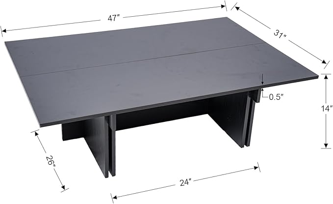 47 Inch Modern Farmhouse Coffee Table, Large Rectangular Wood Center Table with Cross Base for Living Room, Rustic Industrial Cocktail Table, Black