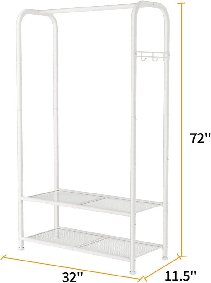 SINGAYE Clothing Racks Portable for Hanging Clothes Garment Rack Heavy Duty Clothes Rack Storage Coat Hanger Stand Portable Closet to Hang with Shelves Wardrobe Standing Organizer Drying White