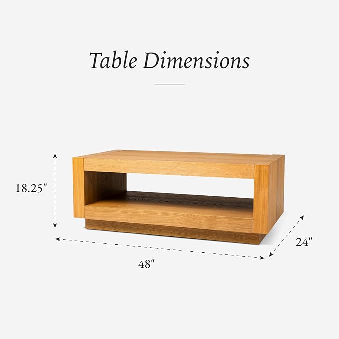 Maven Lane Artemis Coffee Table – 18 Inch Rectangle Table with Storage – Natural Solid Wood – Ideal for Living Room and Lounge