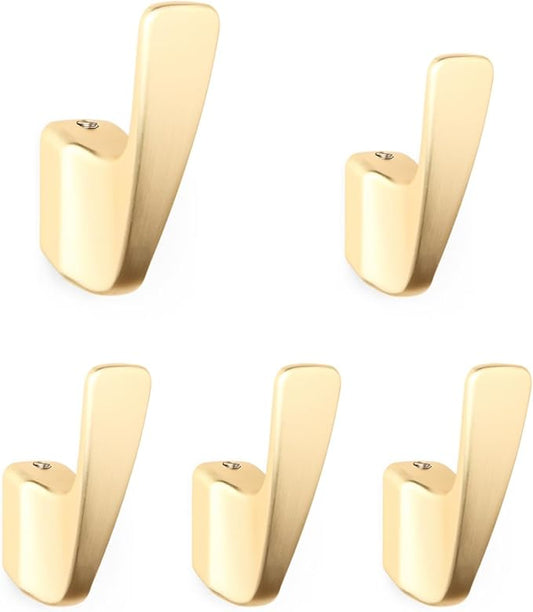 SARIHOSY5 Packs Coat Hooks,Metal Hooks for Clothes, Hats, Bags, Towels, Keys(Frosted Gold)