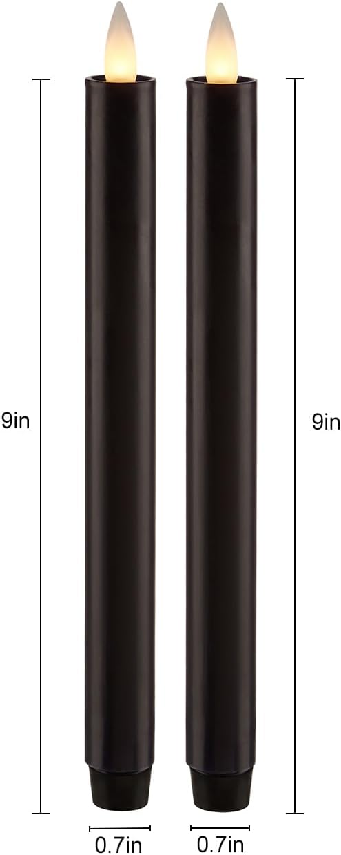 Flameless Taper Candles Flickering with Remote and Timer, 3D Moving Flame Taper Candle Battery Operated to 400 Hours, 9 Inch Window Candles, (Black)