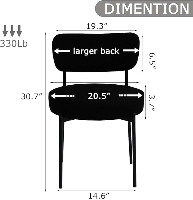Black Boucle Dining Chairs Set of 4, Upholstered Dinner Chair with Metal Frame, Dining Room Chairs with Padded Seat, Round Modern Seating for Living Room