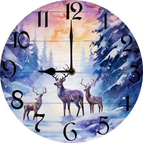Wall Clock,Deer Kitchen Decor and Accessories, Decorative Battery Operated Clocks for Living Room Bedroom Bathroom Farmhouse, 10 Inch
