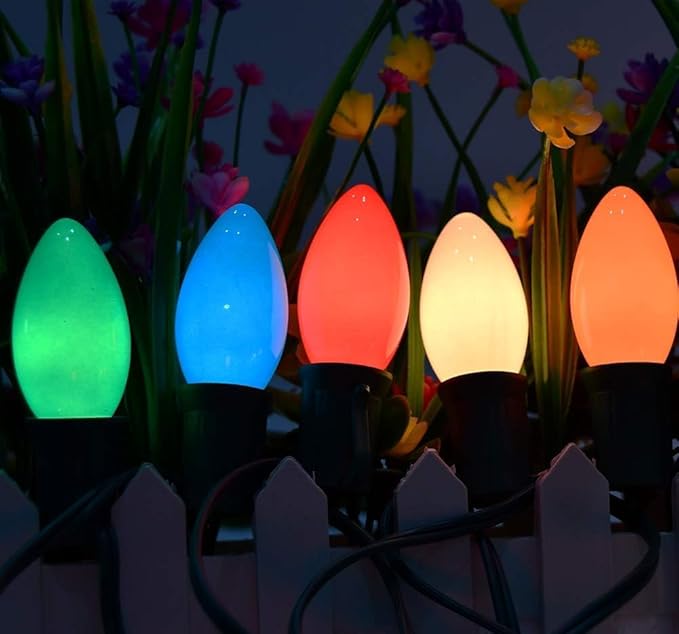 Couah Christmas Lights, 25Ft C9 Vintage Christmas String Lights with 27 Multicolor Ceramic Incandescent Bulbs, Hanging String Lights for Indoor Outdoor Tree Christmas Decorations (Green Wire)