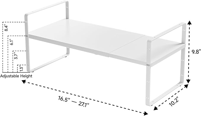 16.5-27’’L Expandable Stackable Cabinet Shelves, Adjustable Spice Rack Cabinet Shelf Organizer for Kitchen, Countertop, Pantry and Cupboard, White