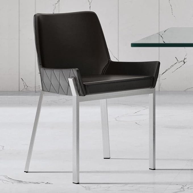 Zuri Furniture Sydney Black Leatherette Dining Chair with Brushed Stainless Steel Legs