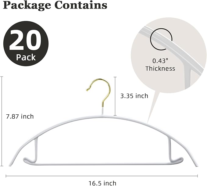 MOPALL Clothes Hangers 20 Pack, Non Slip Hangers Sweater Hanger No Shoulder Bump, 16.5 Inch Wide Durable and Strong Shirt Coat Dress Skirt Suit Hangers with Pants Bar for Laundry & Everyday Use, White