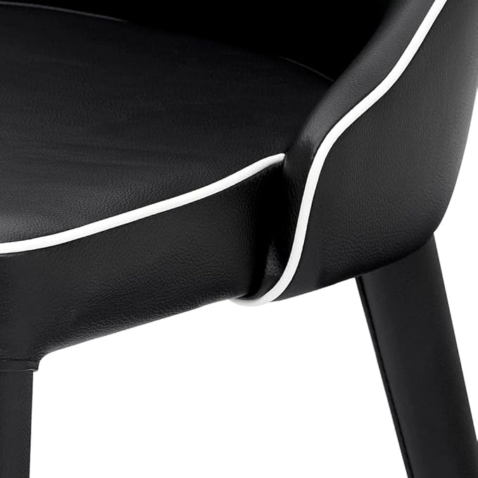 ZURI Jillian Black with White Piping Leatherette Dining Chair with Curved Back