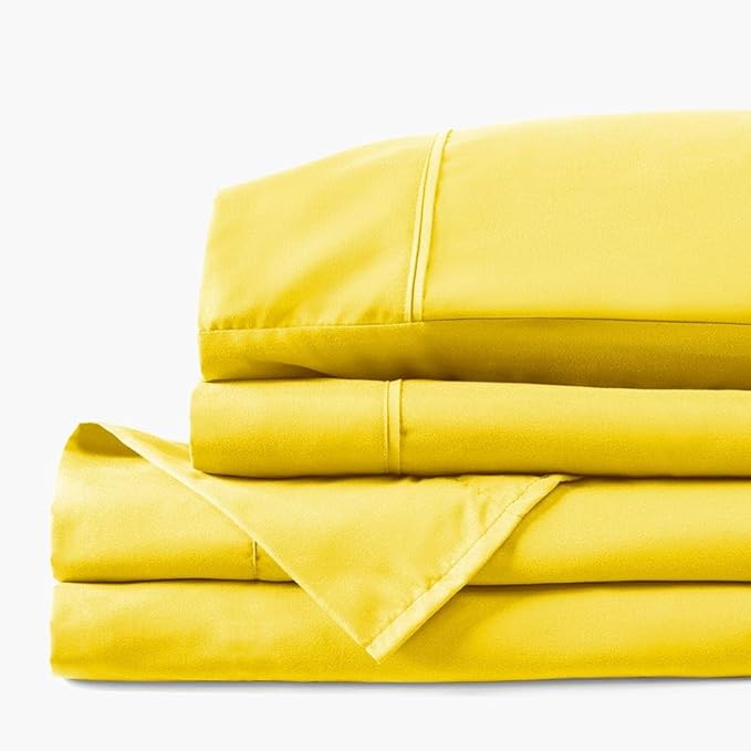 PeachSkinSheets Zesty Lemon Sheet Set - 1500tc Level of Softness - Extra Soft Cooling Sheets for Hot Sleepers and Night Sweats - Full