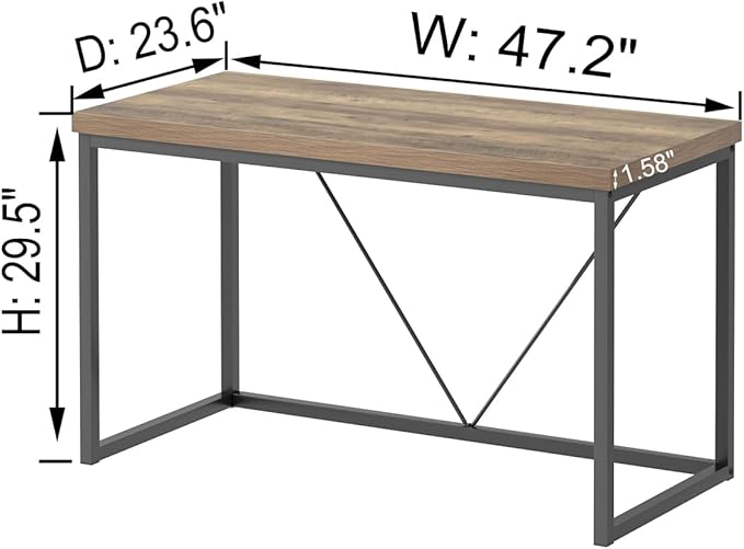 FOLUBAN Modern Home Office Desk, Rustic Wood and Metal Computer Desk, Industrial Study Writing Gaming Table Workstation, Vintage Laptop PC Desk, Oak 47 Inch