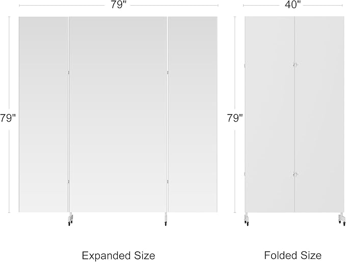 brisafe Full Length Mirror with 360° Wheels, 79"x79" Foldable Floor Mirror with Nano-Tech Shatterproof Film - Ultra-Large Mobile Mirror for Home Gym, Dance Studio & Commercial Spaces (White)