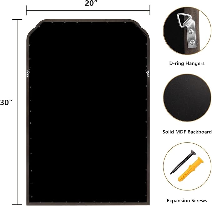 WallBeyond Wood Bathroom Mirrors for Wall Mounted, 20" x 30" Rustic Wood Frame Wall Mirrors Decorative for Living Room or Bedroom Vanity Mirror (Black)