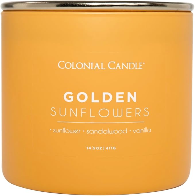 Colonial Candle Golden Sunflowers Scented Jar Candle, Pop of Color Collection, 3 Wick, 14.5 oz - Up to 60 Hours Burn