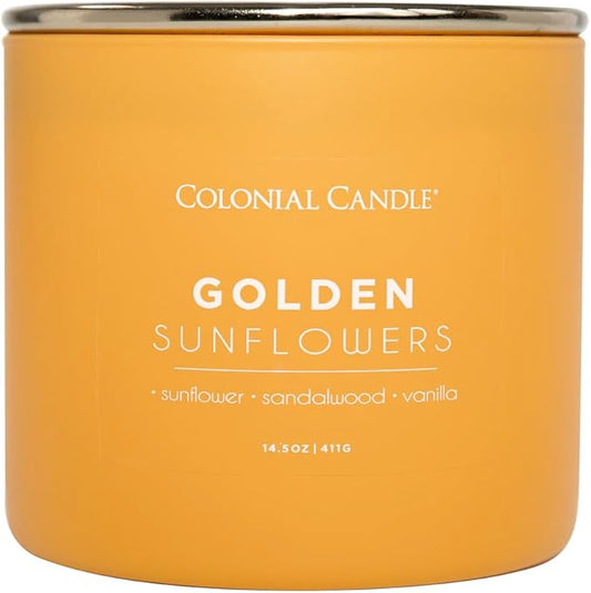 Colonial Candle Golden Sunflowers Scented Jar Candle, Pop of Color Collection, 3 Wick, 14.5 oz - Up to 60 Hours Burn