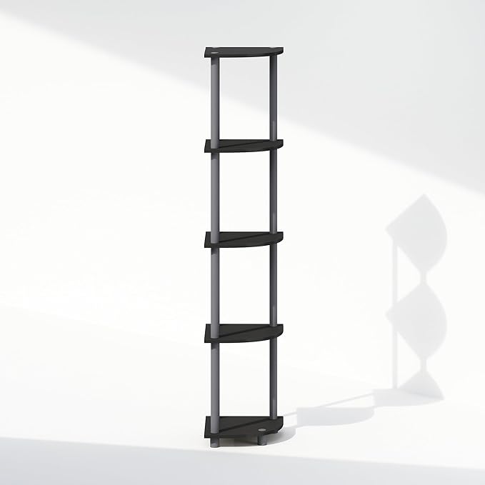 Furinno Turn-N-Tube Storage Shelves, 5-Tier Book Shelf, Corner Shelf, Toolless Open Shelves, for Organization and Storage, Living Room, Home Office, Hallway, Bedroom, Black