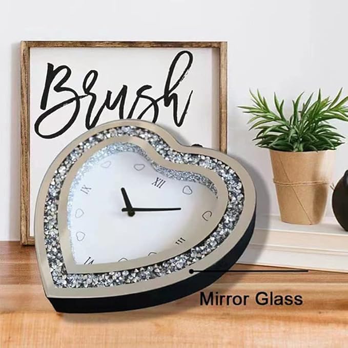 Wall Clock, Heart-Shaped Mirror Wall Clock, Cute Diamond 12-inch Non-Ticking Clock for Wall Décor, Perfect Home Decor for Bedroom, Dining Room(Excluding Batteries.)