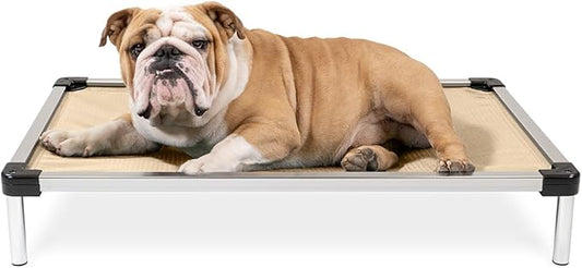 K9 Ballistics Chew Proof Elevated Cooling Dog Bed - Made for Aggressive Chewers, Virtually Indestructible, Ripstop Fabric with No Padding, Pre-Assembled - Small, Sandstone