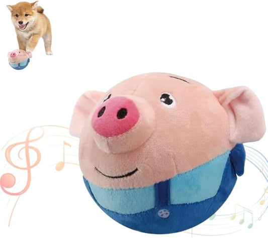 Active Moving Plush Toys, New Upgraded Interactive Squeaky Toys for Small to Medium Dogs, Bouncing Washable Blue Pig