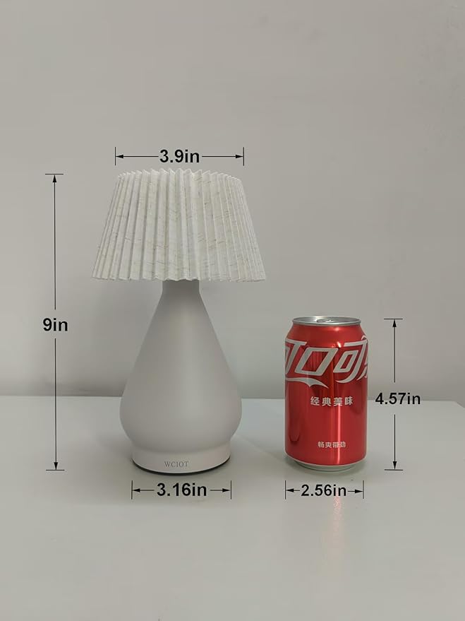 Modern Cordless Table Lamp Rechargeable, Portable LED Desk Lamp,Touch Control 3 Colors Stepless Dimming with Pleated Lampshade for Restaurant, Bedroom,Outdoor Camping, Night Light (White)