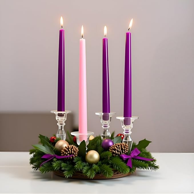 Colonial Candle 12 Inch Unscented Christmas Advent Candle Set (Set of 4), Virtually Dripless Taper Candles, Premium Wax with Cotton Wick, Up to 10 Hour Burn - Made in The USA