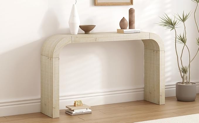 52" Curved Console Table for Entryway Modern Long and Narrow Foyer Table Behind Couch for Corridor Living Room Wood (Natural)