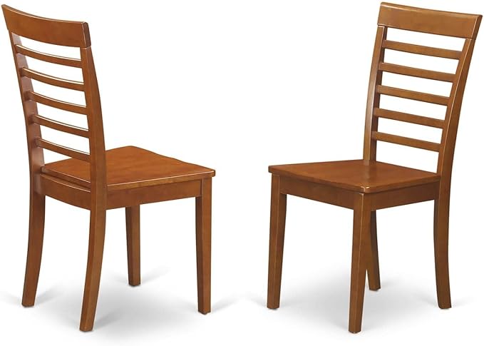East West Furniture MLC-SBR-W Milan Kitchen Dining Chairs - Ladder Back Solid Wood Seat Chairs, Set of 2, Saddle Brown