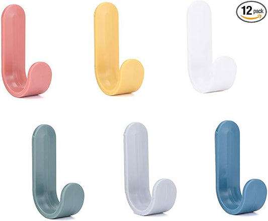 12 Pack Adhesive Hooks Utility Wall Hooks Key Hooks for Wall Decorative Key Holder Rack Self Adhesive Wall Hooks for Towels, Hats, Shower, Kitchen, Living Room, Office