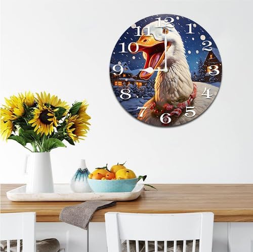 Christmas Goose Wall Clock Large Silent Non-Ticking Battery Operated Modern Clocks for Living Room Decor/Bedroom/Office (10x10 in)