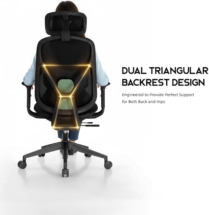 Mesh Office Chair – Ergonomic Office Chair with Lumbar Support, 3D Adjustable Headrest & Sliding Soft Seat Cushion – Holds Up to 270lbs (Black)