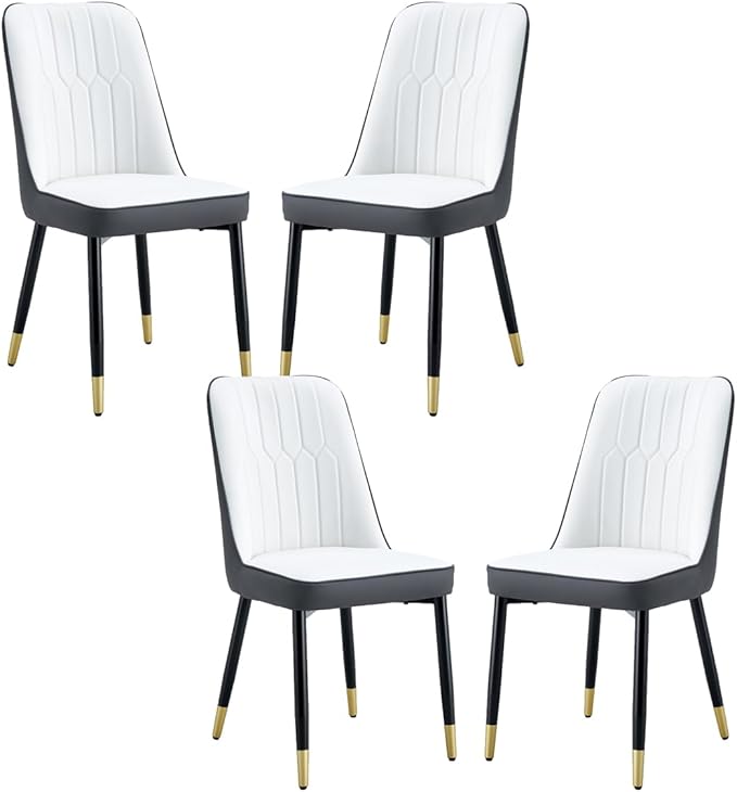 Dining Chairs Set of 4，Modern Dining Chairs, Equipped with PU Leather Backrest Cushions and Black Metal Legs, Suitable for Restaurants, Kitchens, and Bedrooms Dining Room Chairs