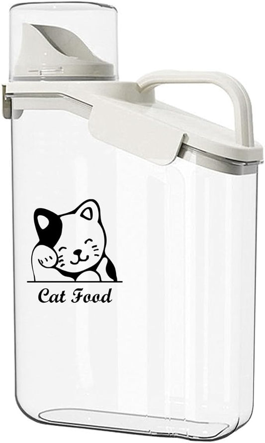 Pet Food Storage Container Airtight Cat Food Container with Measuring Cup and Pour Spout Portable Pet Food Dispenser for Cat Transparent Leakproof Cat Food Container for Travel 2.8L