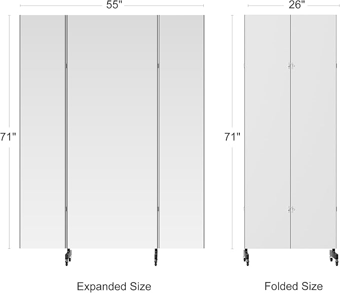 brisafe Full Length Mirror with 360° Wheels, 55"x71" Foldable Floor Mirror with Nano-Tech Shatterproof Film - Ultra-Large Mobile Mirror for Home Gym, Dance Studio & Commercial Spaces (Black)