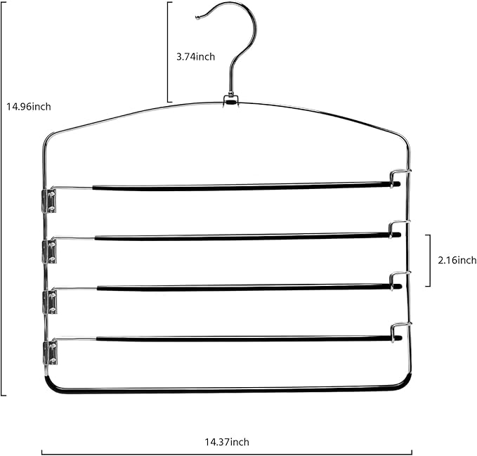 Multi-Layer Metal Pants Hangers, 6 Pack, 5 Swing Arms, Non-Slip