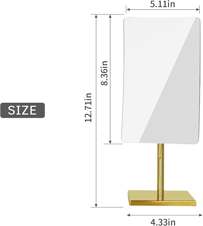 DOWRY 5X Tabletop Magnifying Makeup Mirror Adjustable Rectangular Vanity Mirror for Bedroom 304 Stainless Steel Gifts for Women Wife Mom Teengirls Gold Brushed