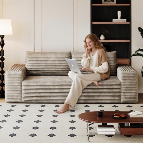 Cloud Loveseat Sofa, Modern Corduroy 2-Seater Couch with Deep Seat, No Assembly Required Memory Foam Sofa, Boneless Sofa in a Box for Bedroom, Apartment, Office,Small Space (Camel,70.8in)